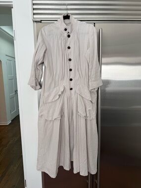 Light Beige Long Trench Coat with Button Front